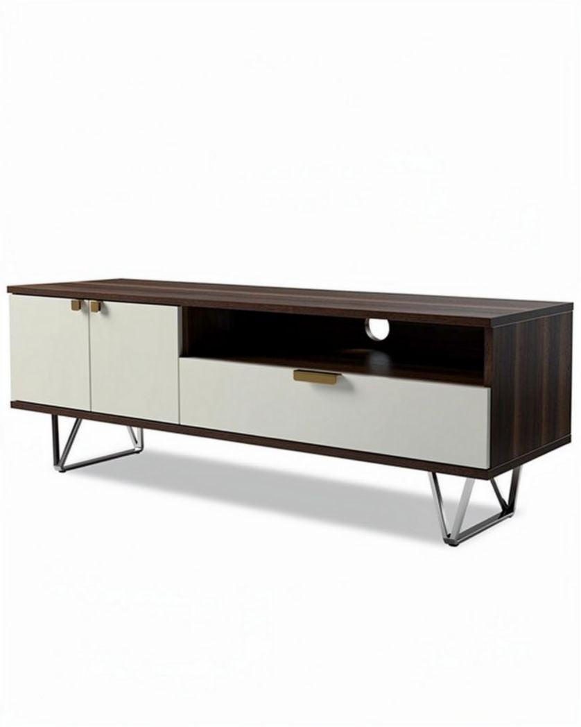 Meuble TV avec espace de rangement en bois et métal - 150 x 40 x 50cm