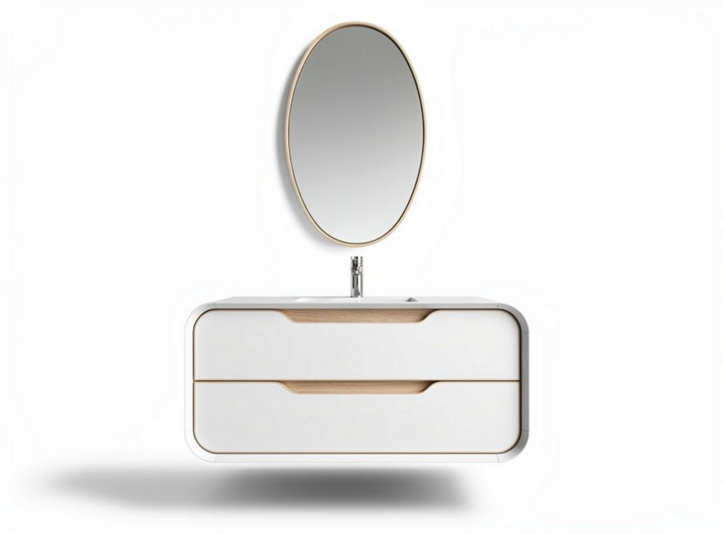 Meuble de salle de bain avec miroir intégré en MDF et bois - 60 x 45 x 50cm