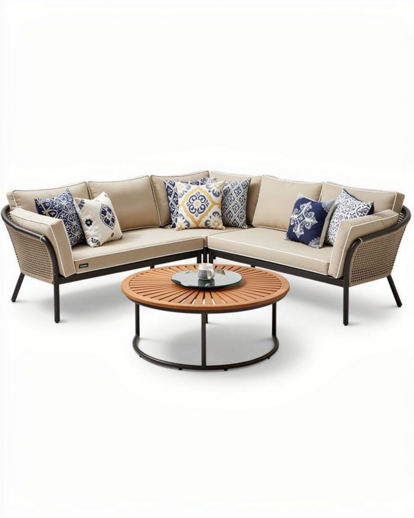 Canapé d'extérieur modulable en bois avec coussins rembourrés - 240 x 240 x 80cm